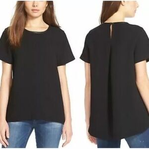 Madewell Black Leather Trim Tailored Short Sleeve Top XS